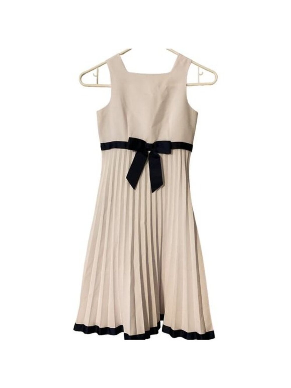 Cream Pleated A Line Dress Navy Bow Accent Coquette Cocktail By Jenny & Me 8